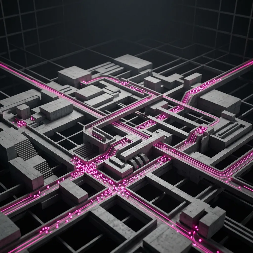 Abstract brutalist AI architecture